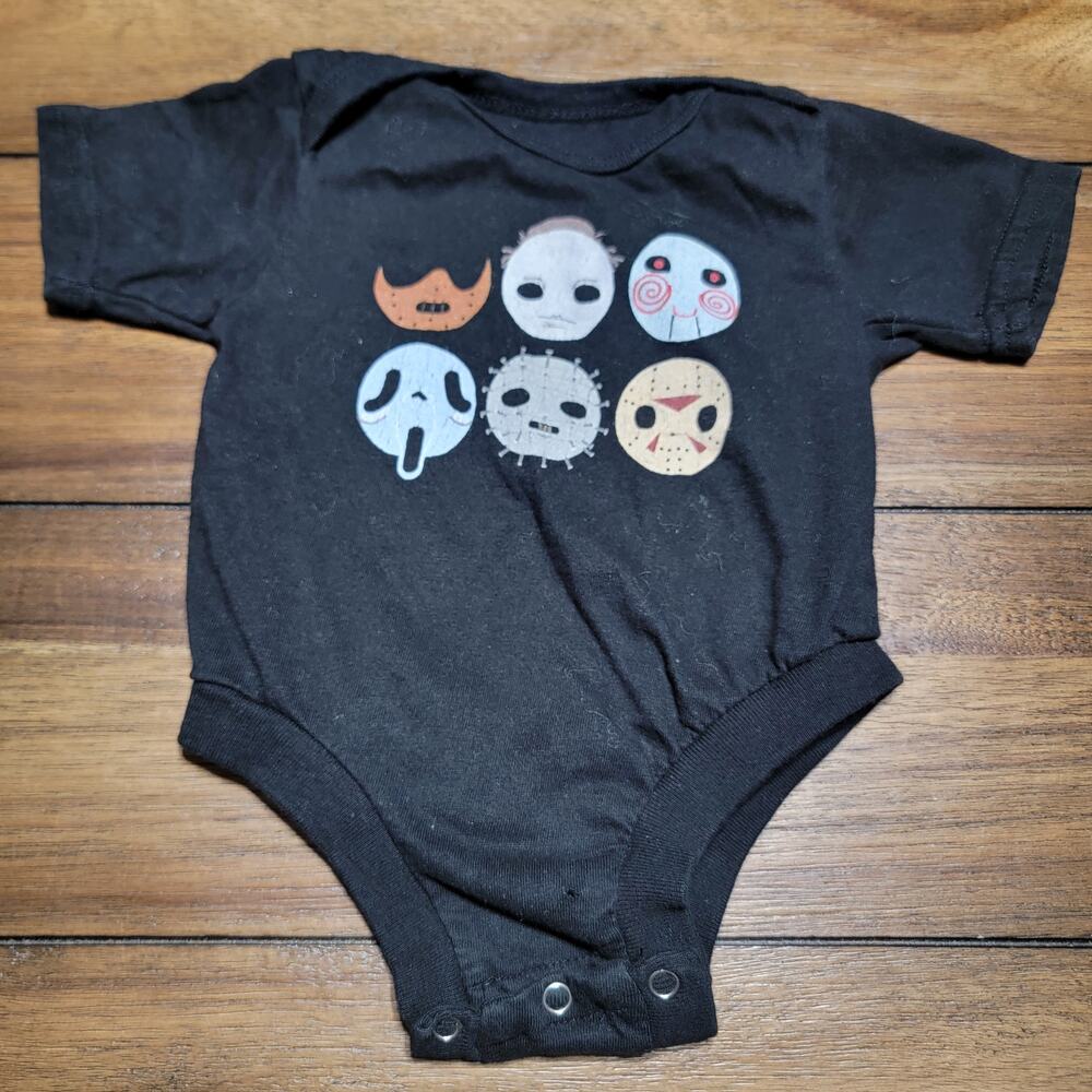 Pop Threads Infant Black Body Suit Horror Movie Masks - Size 12M